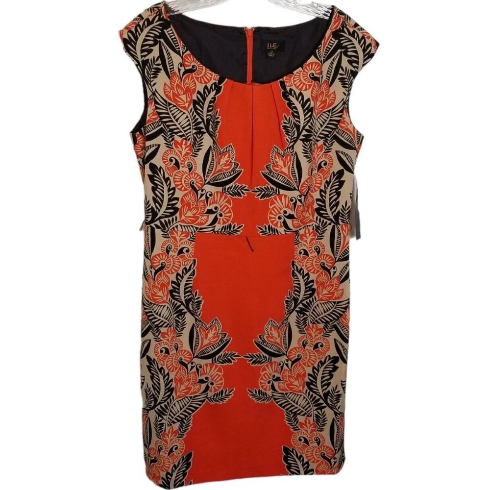 NWT ILE New York Cap Sleeve Dress 10 Orange and Black Poly Spandex Blend - Flaws
